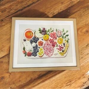 Vibrant Fruit and Cheese Art Print in Wooden Frame
